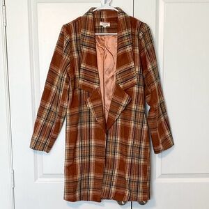ANDREE BY UNIT Rust and Cream Plaid Coat